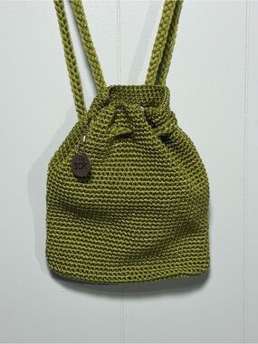 The Sak Bright Green Olive Crochet Drawstring Crossbody Bag